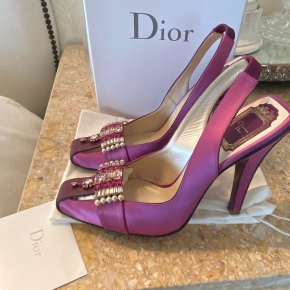 COPY - Christian Dior Sling back Jeweled Satin & leather Vintage Pink - Purple …